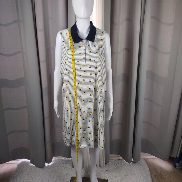 Chic Women's Blue, White, Yellow, Collared Cotton Blend Pineapple Dress Size 2X - Picture 6 of 11